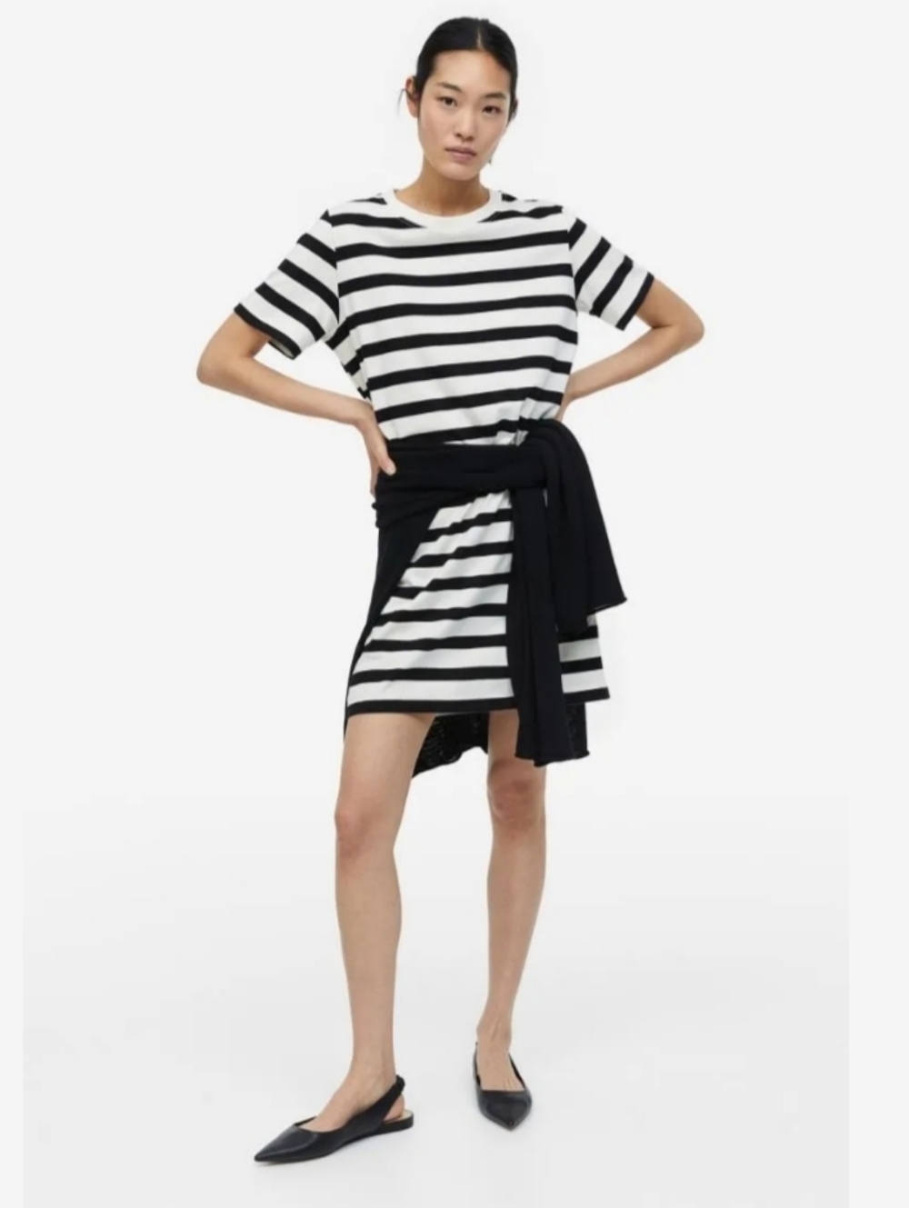 H&M Black and White Horizontal Stripe T-shirt Dress Size Large